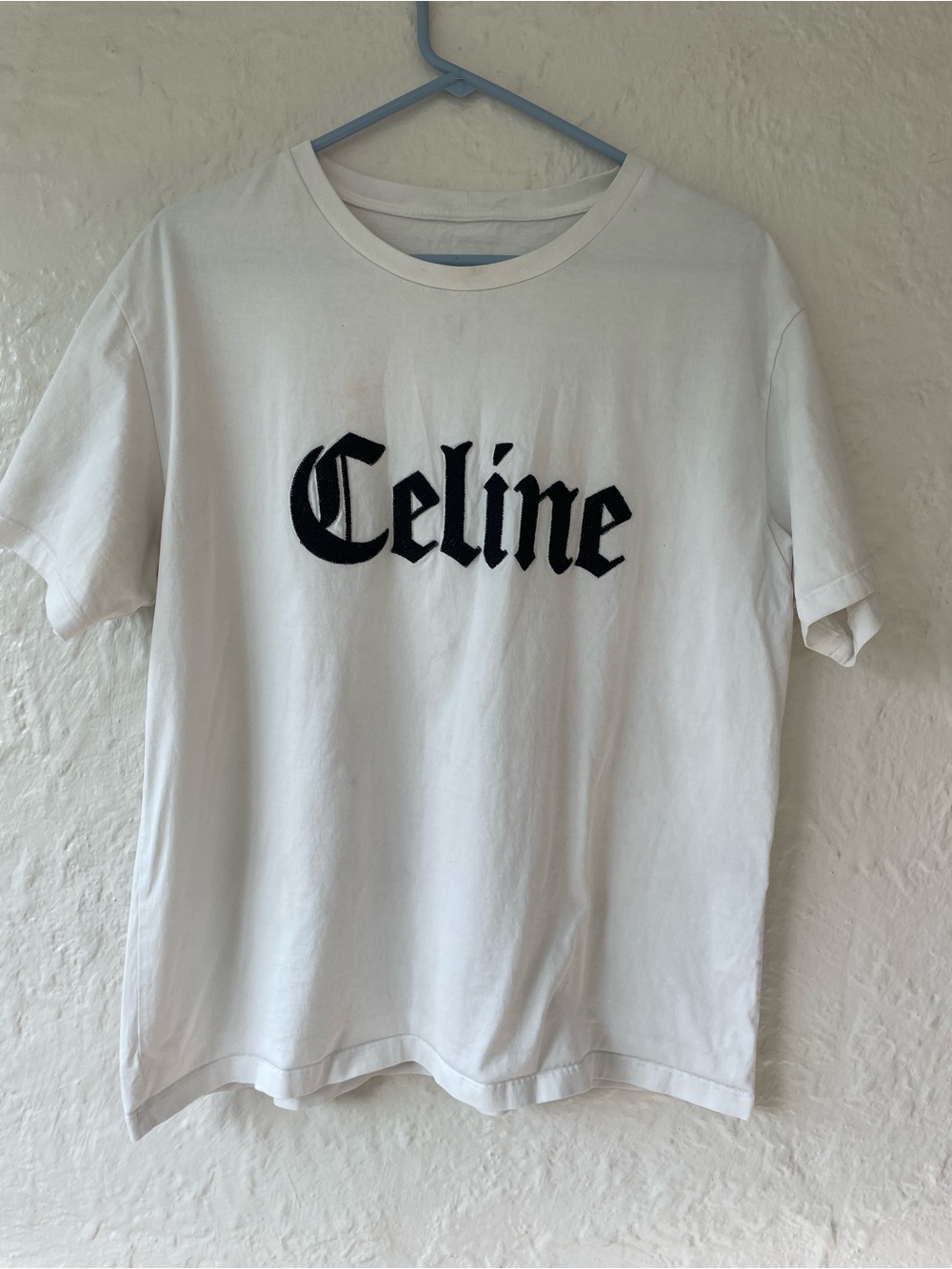 Celine Gothic Logo T Shirt White Cotton Short Sleeve Large Women’s